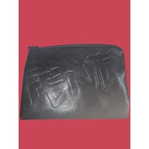 Fenty Embossed Black Leather Zip Pouch Clutch Bag